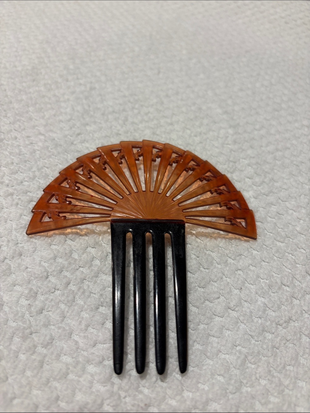 Vintage Art Deco Fan Hair Comb Faux Tortoiseshell Celluloid Sunray 1920s 1930s
